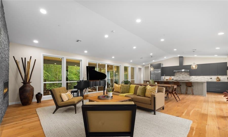 The shared great room and main kitchen of a purpose-built multi-generational home in Snoqualmie, Washington