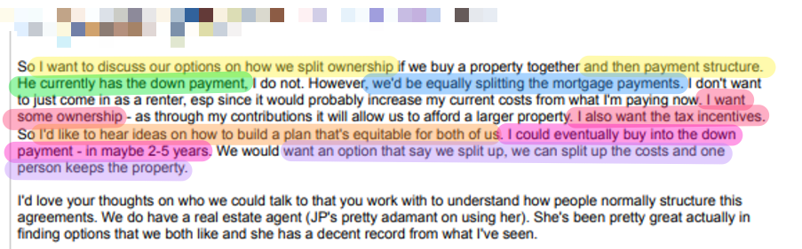 Email from a co-buyer who contacted us via our website.